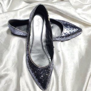 $$$ FAHRENHEIT pewter silver glitter bling flats SZ 8
